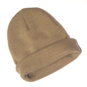 12" Unisex Khaki Brown Long Classic Warm Knitted Acrylic Winter Beanie
